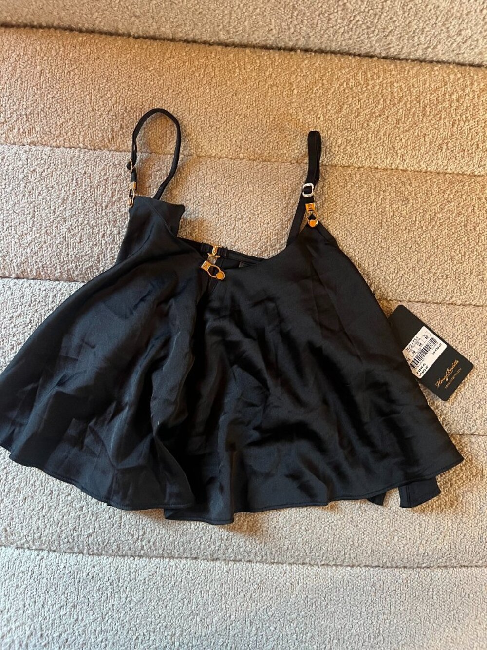 Honey Birdette Melissa Black Satin Camisole Top Medium NWT